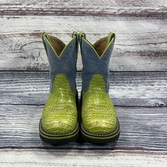 Ariat Fatbaby Green Croc & Blue Suede Western Cowgirl Boots 14746 Women’s Size 6 - Picture 2 of 9